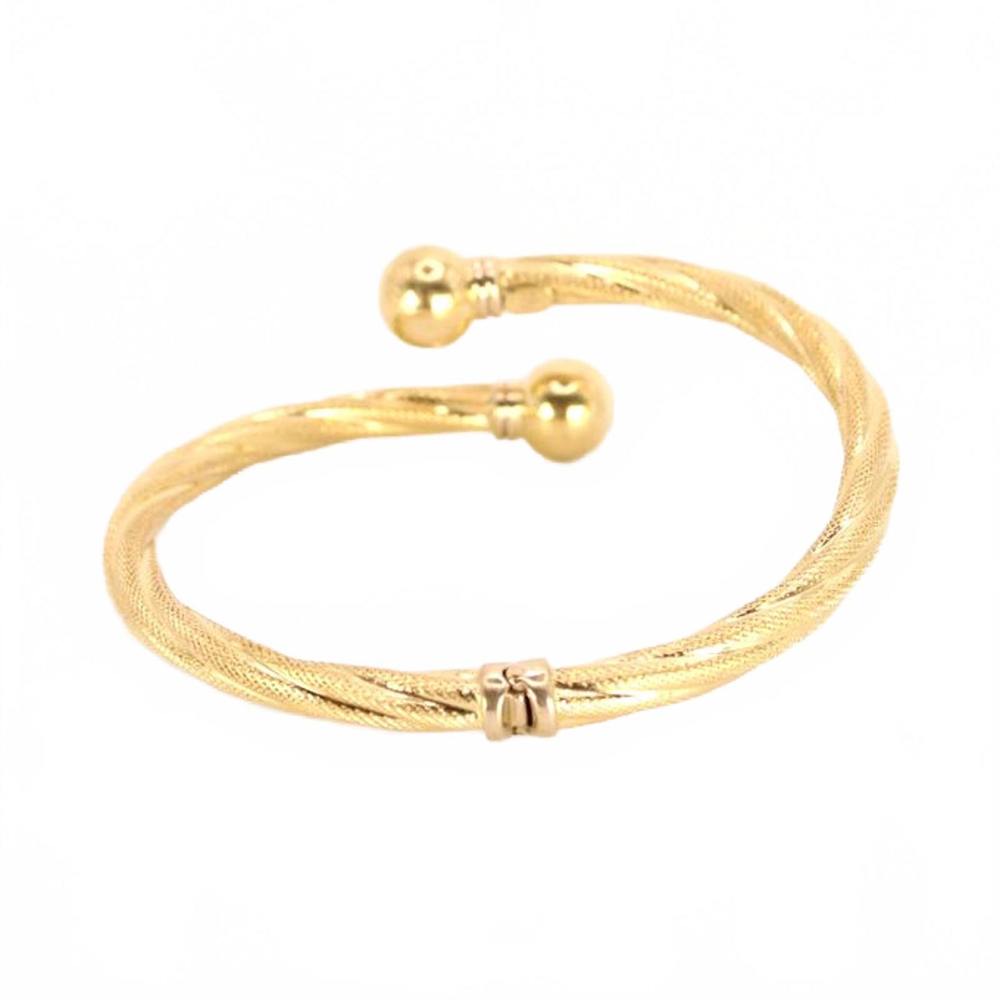 Vintage 18k Yellow Gold Italian Twisted Ball End Cuff Bracelet