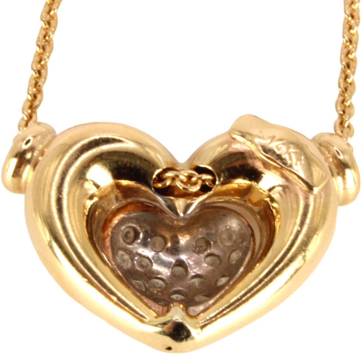 Vintage 14kt Yellow Gold Diamond Pave Heart Slide Pendant Chain Necklace 16"