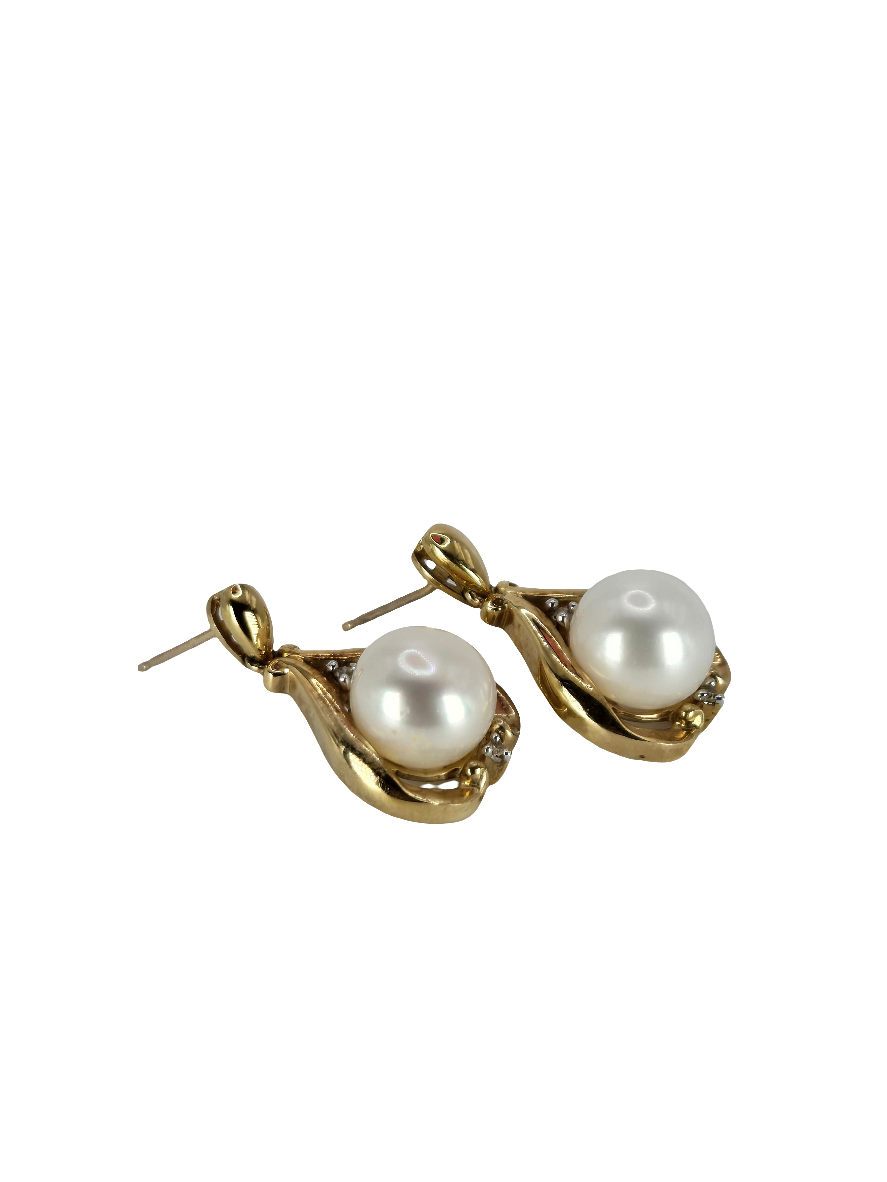 Alwand Vahan 10kt Yellow Gold Pearl Diamond Accent Drop Dangle Post Earrings
