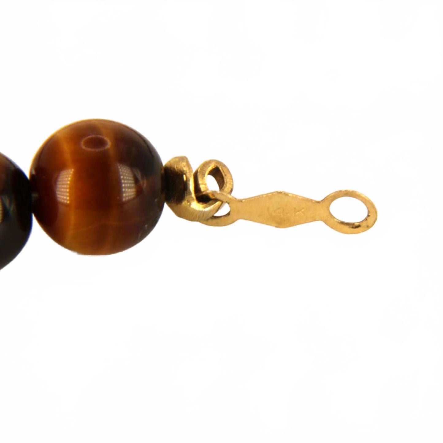 Vintage 14kt Yellow Gold Tiger's Eye Round Bead Bracelet 6.75"