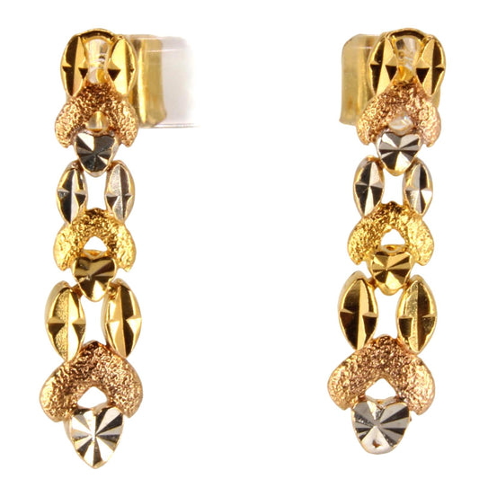 22kt Solid Gold Tri Color Diamond Cut Dangle High Karat Dubai Earrings