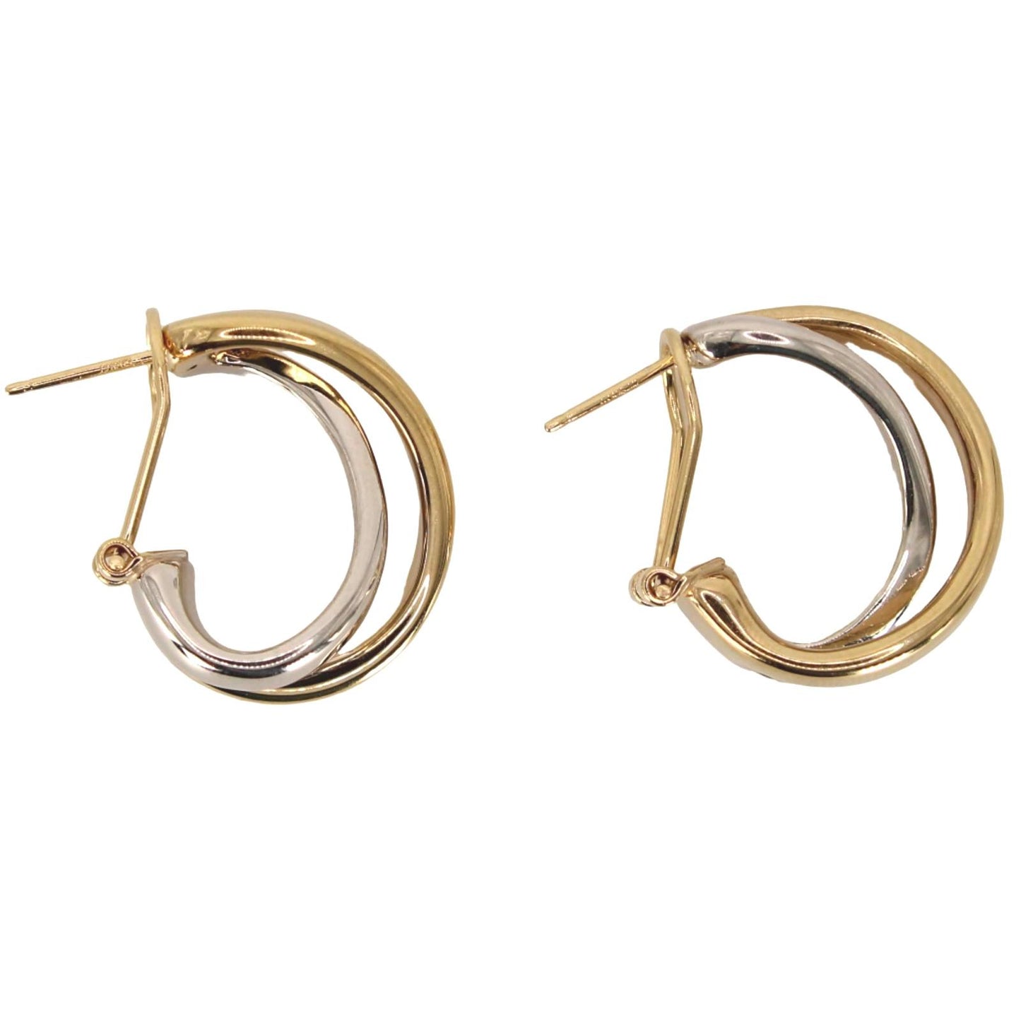 14kt Two Tone Yellow White Gold Crossover X French Clip Hoop Earrings 21mm