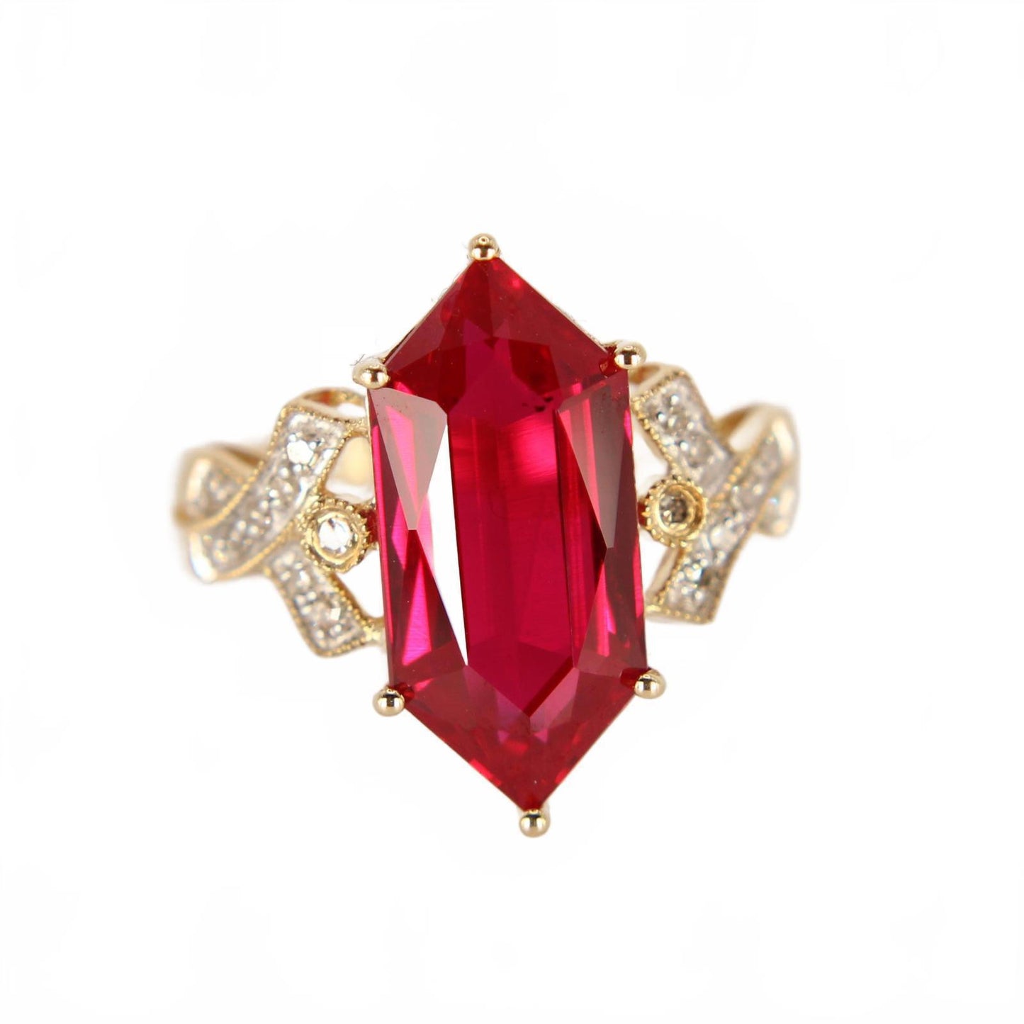 Alwand Vahan 10kt Yellow Gold Synthetic Ruby Diamond Statement Ring Size 7.25
