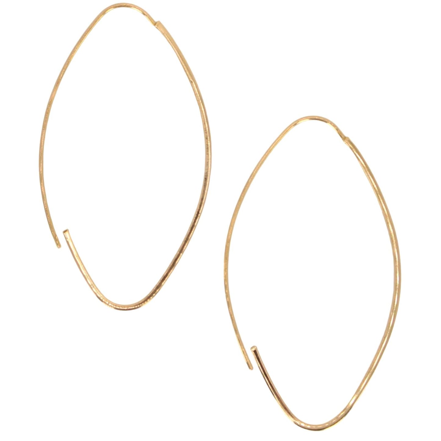 10kt Yellow Gold Oval Flat Edge Wire Hoop Minimalist Earrings 1.85"