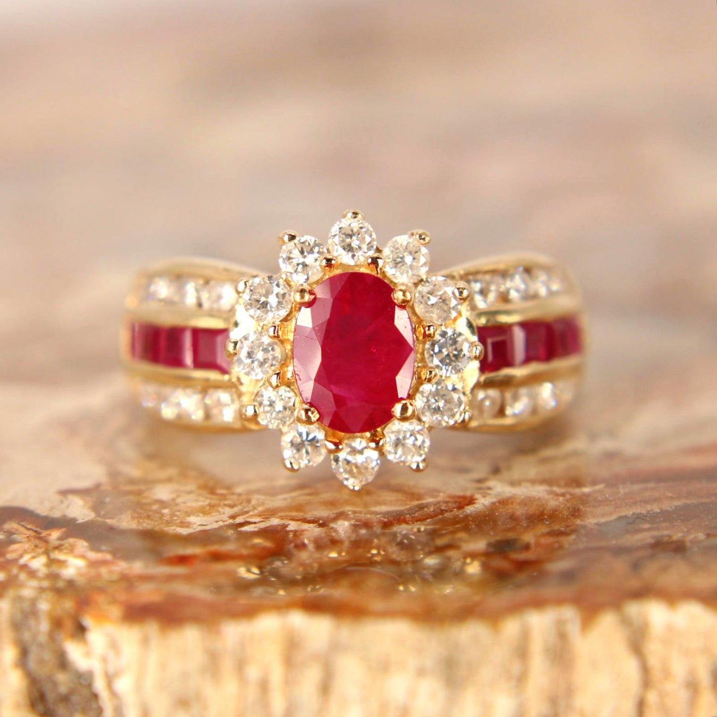 Vintage 14kt Yellow Gold Natural Ruby & Diamond Engagement Ring Size 6.5