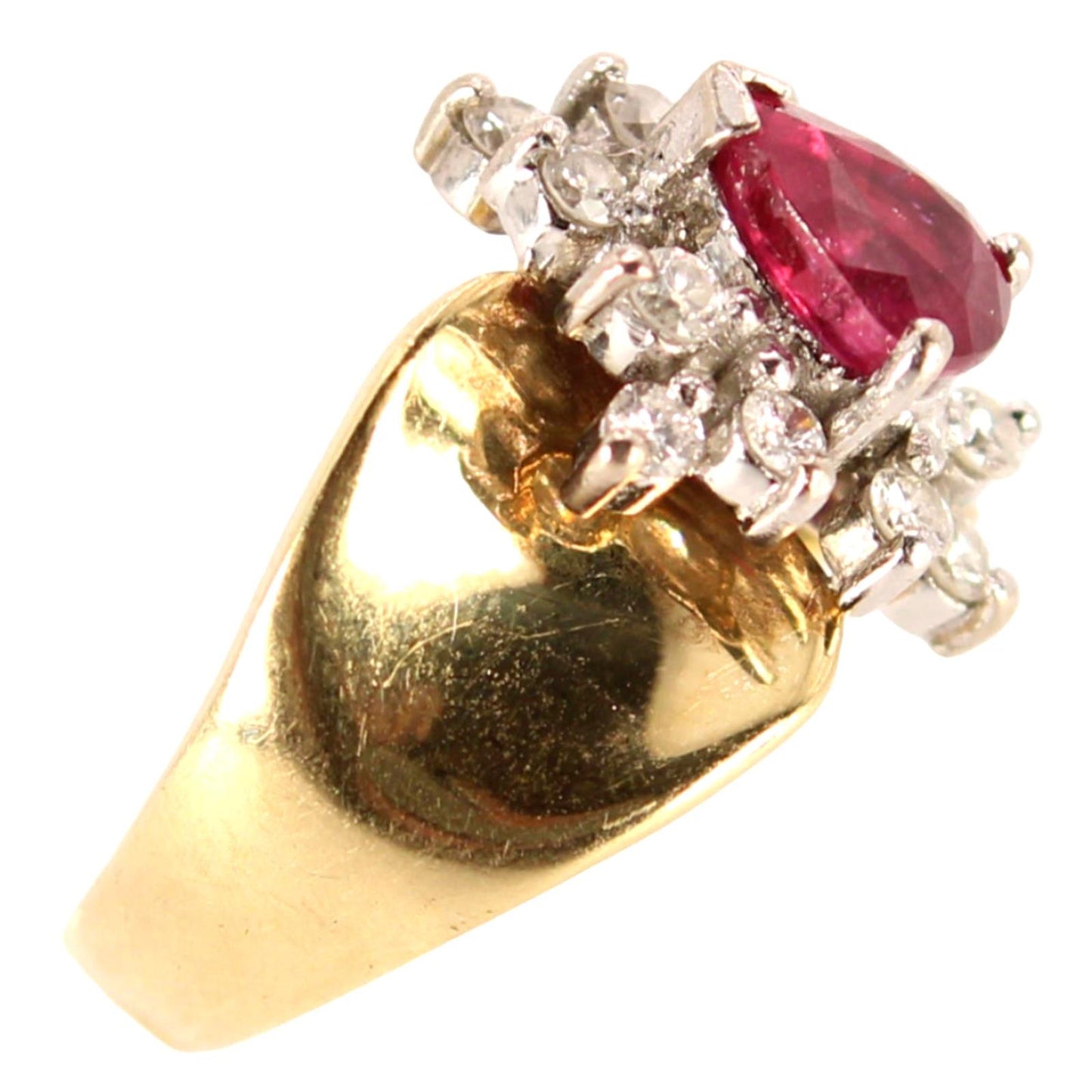 Antique 14kt Yellow Gold Natural Ruby Diamond Cocktail Ring Size 5.25