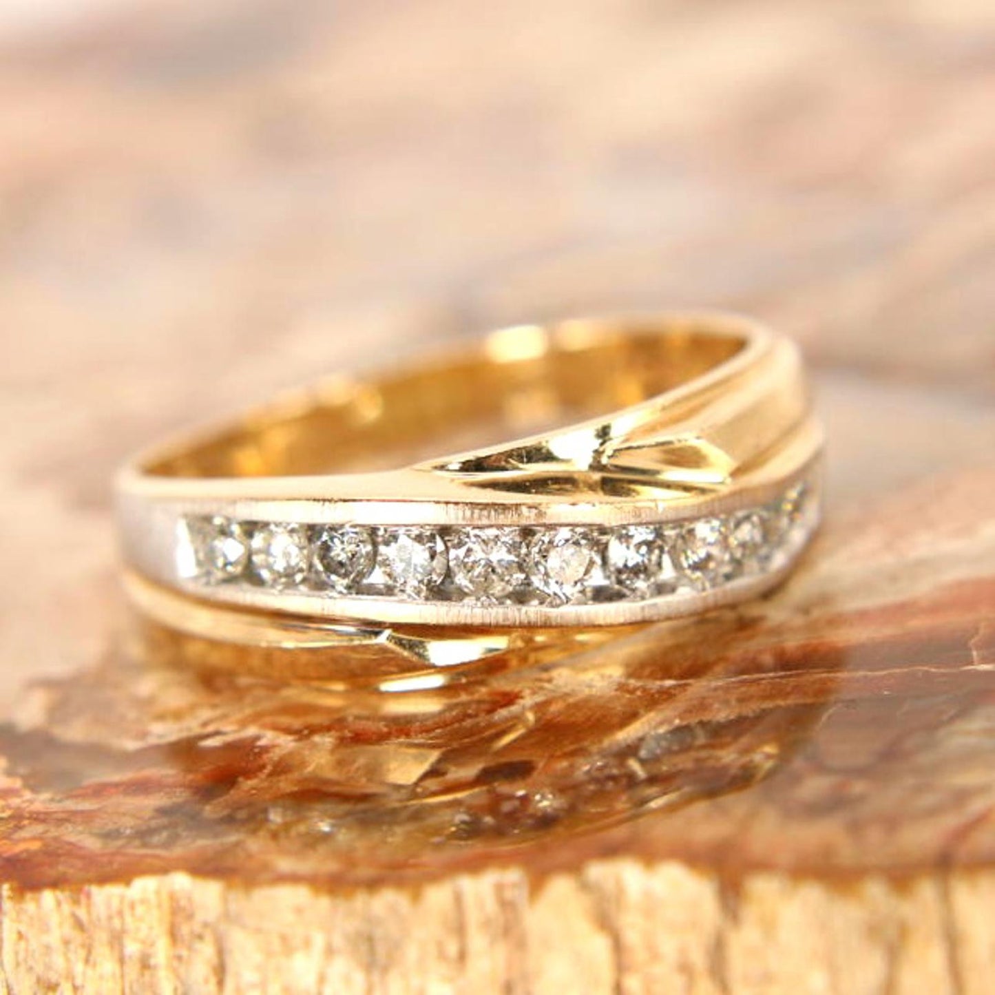 Men’s 10kt Two Tone Yellow White Gold Diamond Channel Set Ring 0.36ct Size 11.5
