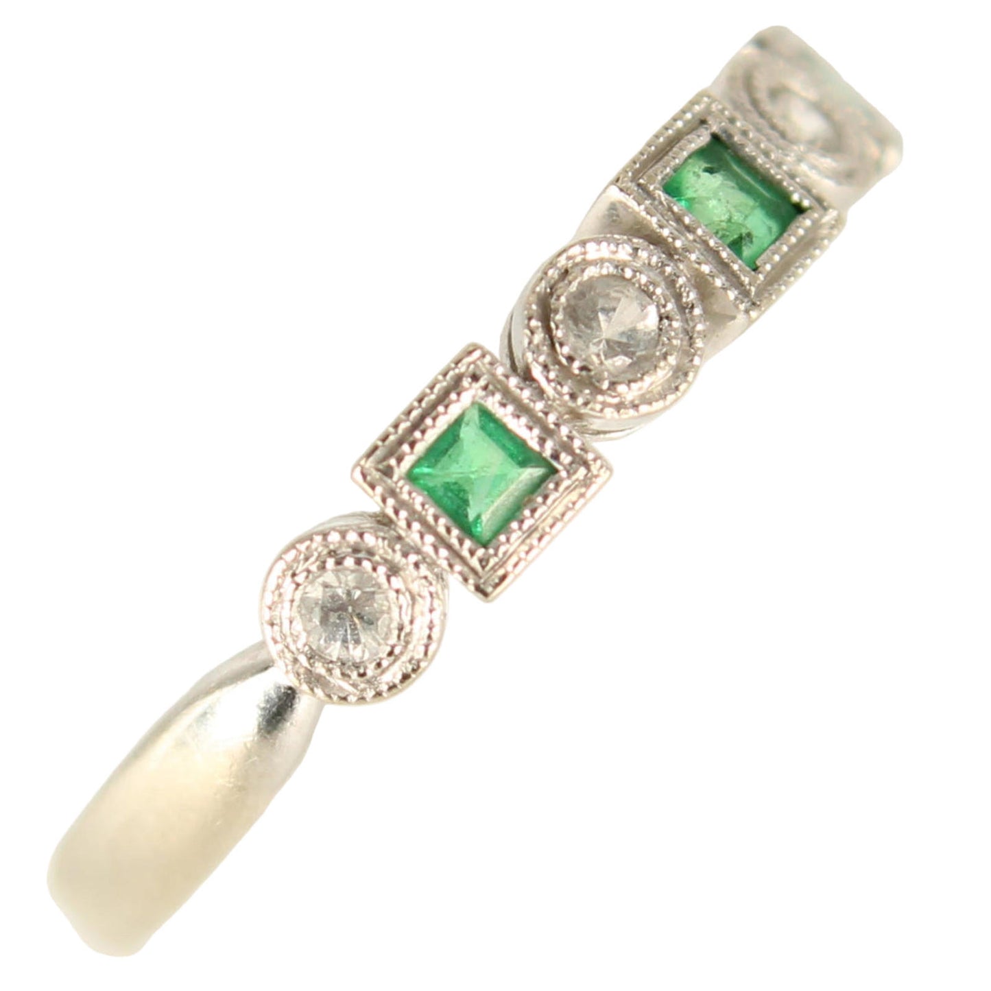 14k White Gold Natural Emerald White Sapphire Stacker Ring Size 7.25