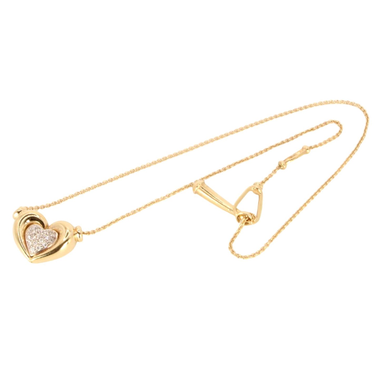 Vintage 14kt Yellow Gold Diamond Pave Heart Slide Pendant Chain Necklace 16"