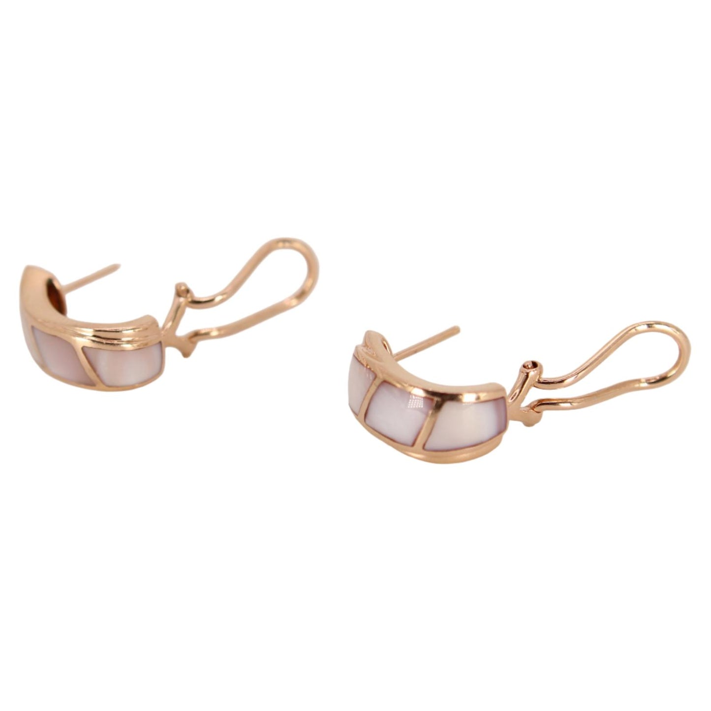 14k Rose Gold Inlaid Mother of Pearl Wavy Half Hoop French Clip Earrings