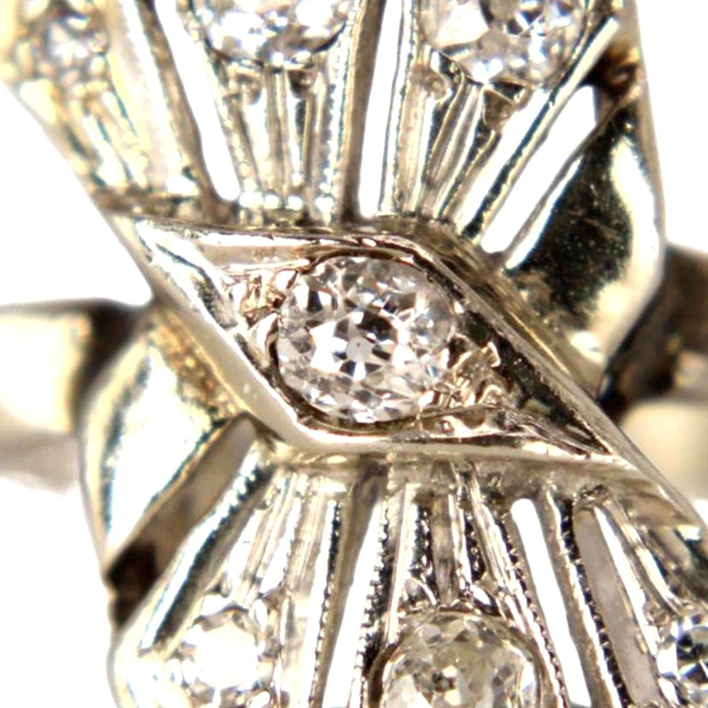 Antique 14kt White Gold Natural Old Mine Cut Diamond Cocktail Fan Ring Size 7