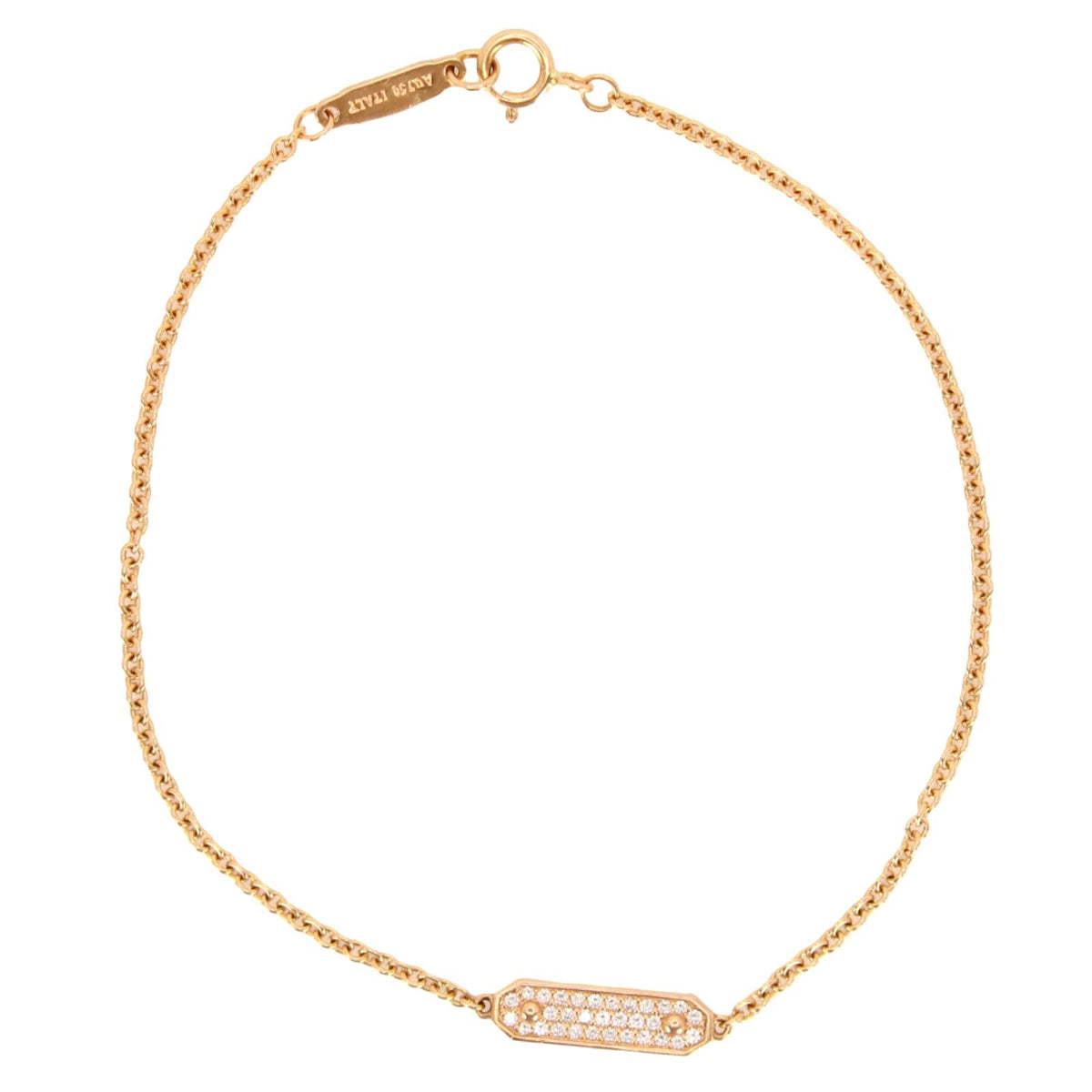 Tiffany & Company 18kt Rose Gold Diamond Pave Bar Tag Chain Bracelet 7"