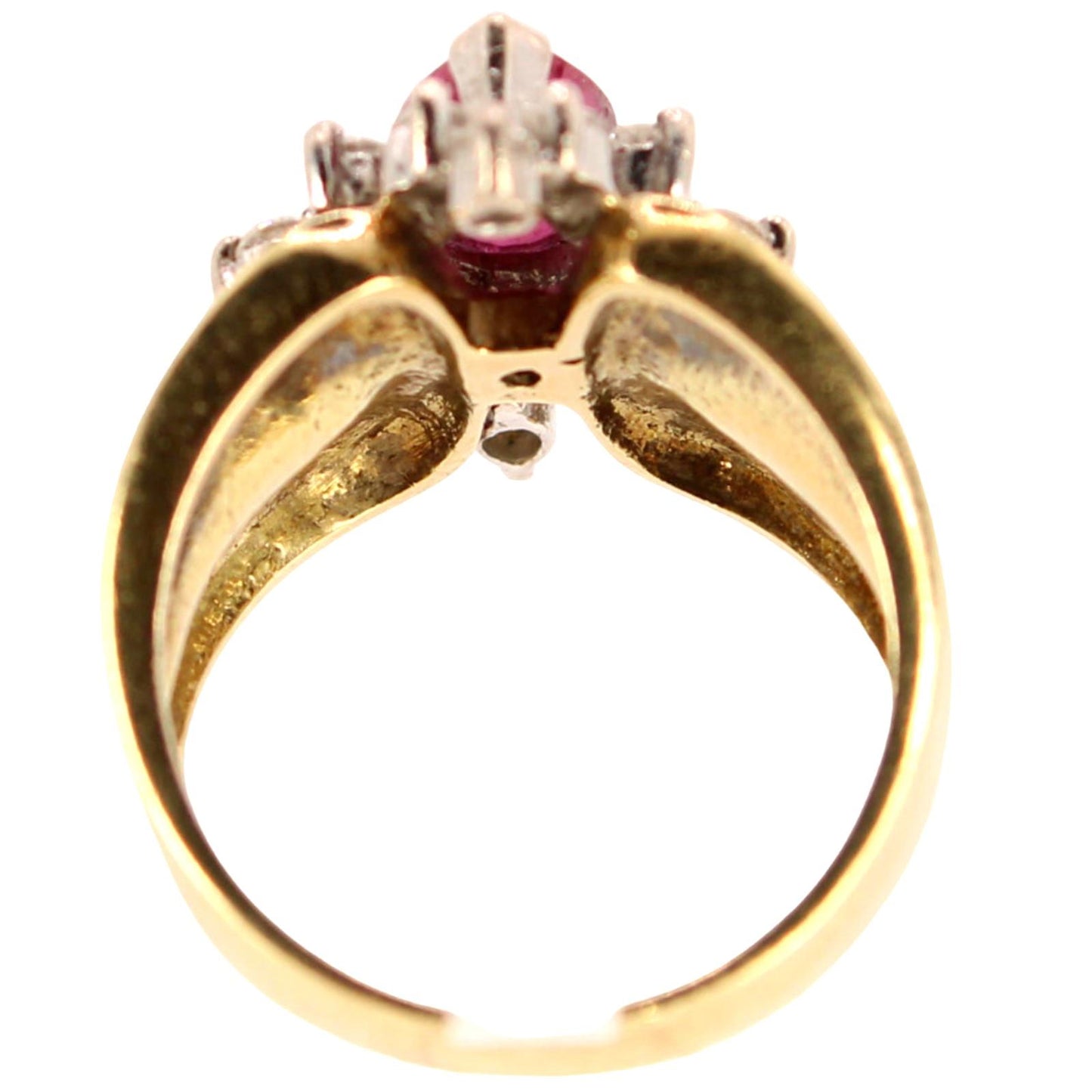 Antique 14kt Yellow Gold Natural Ruby Diamond Cocktail Ring Size 5.25