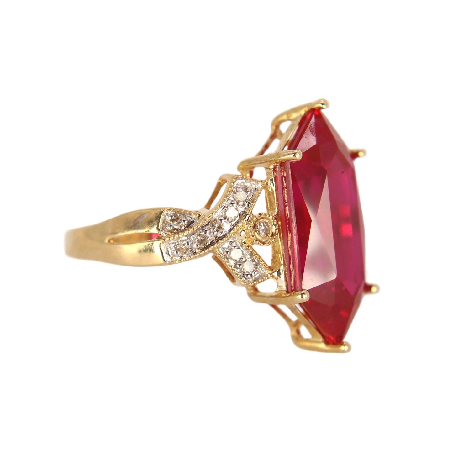 Alwand Vahan 10kt Yellow Gold Synthetic Ruby Diamond Statement Ring Size 7.25