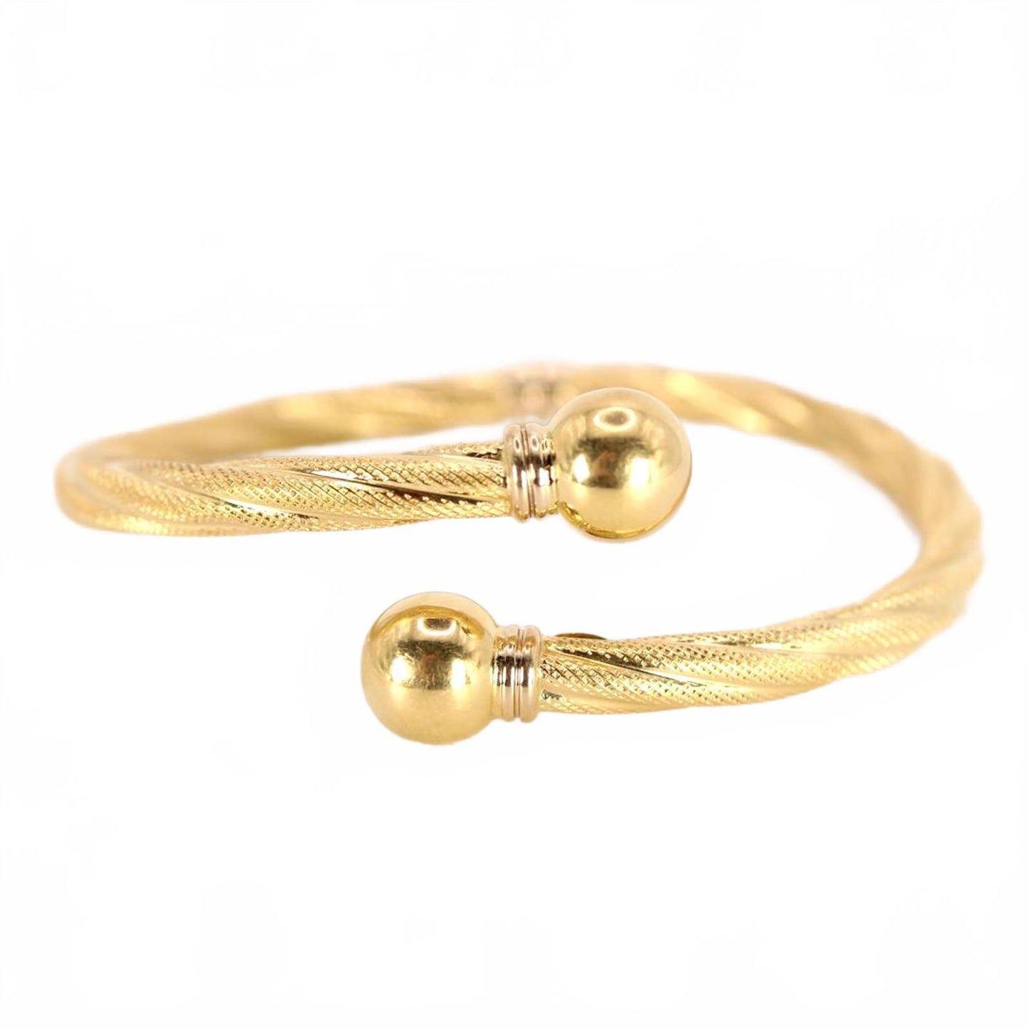 Vintage 18k Yellow Gold Italian Twisted Ball End Cuff Bracelet