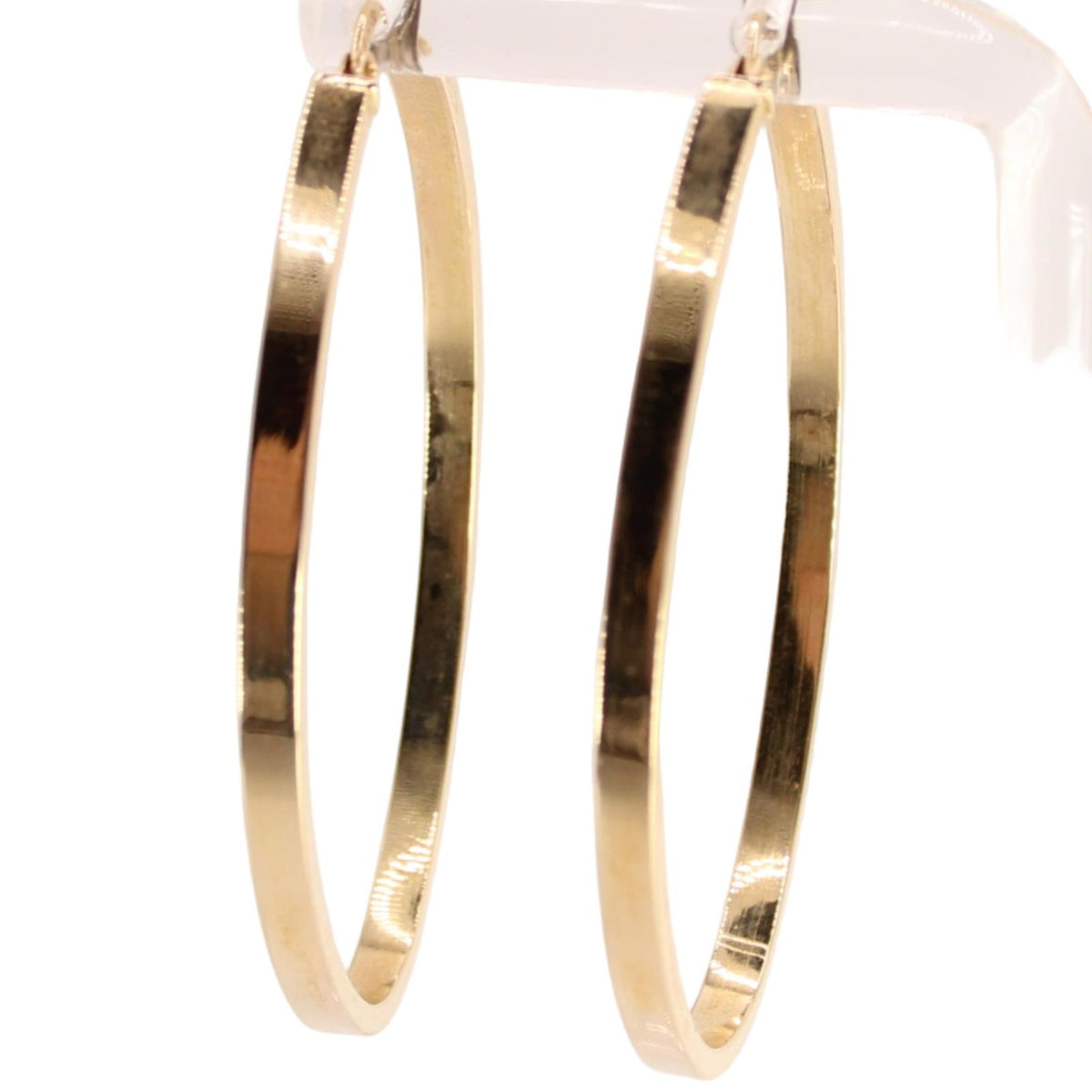14k Yellow Gold Square Edge Flat Tube Oval Hoop Earrings 2"