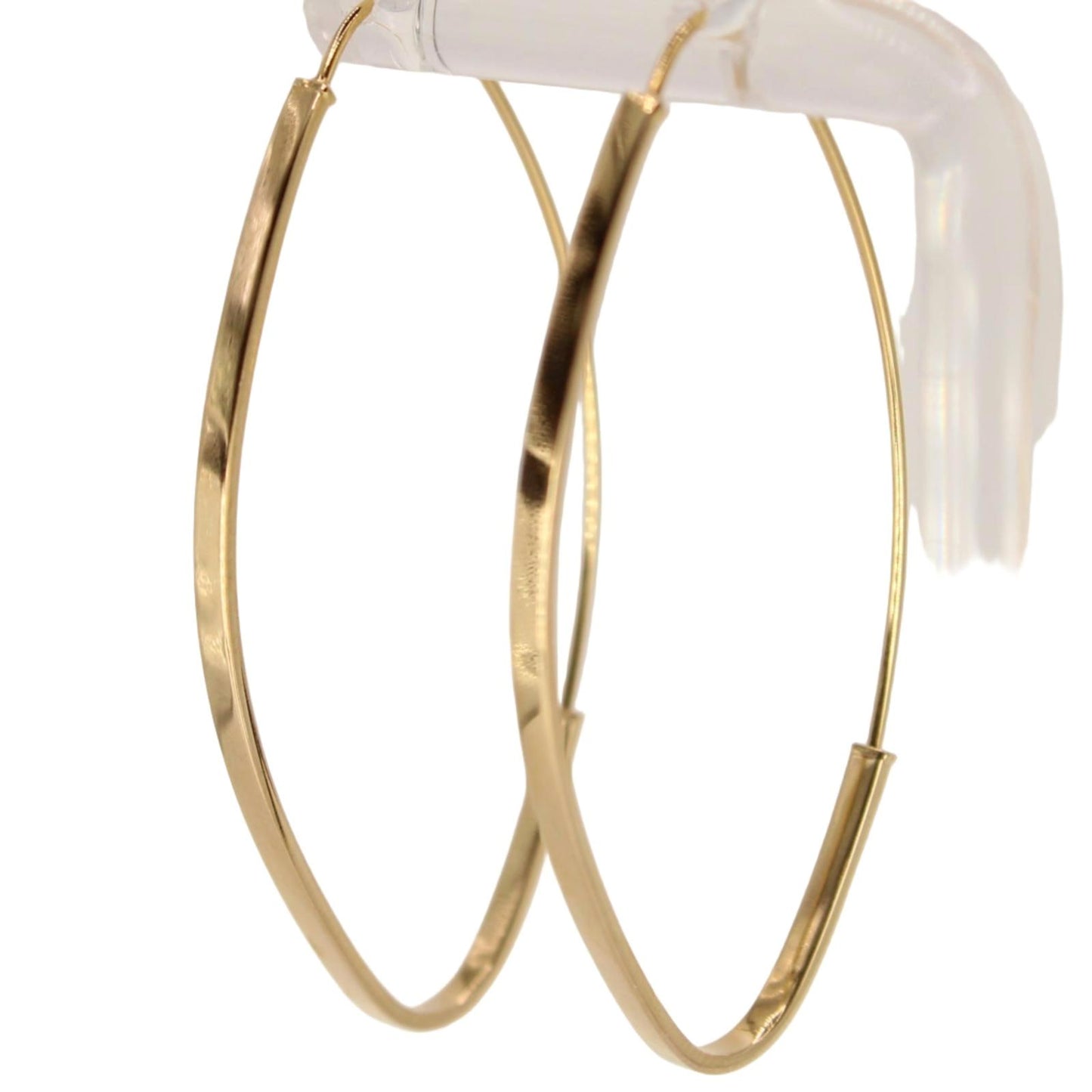 10kt Yellow Gold Oval Flat Edge Wire Hoop Minimalist Earrings 1.85"
