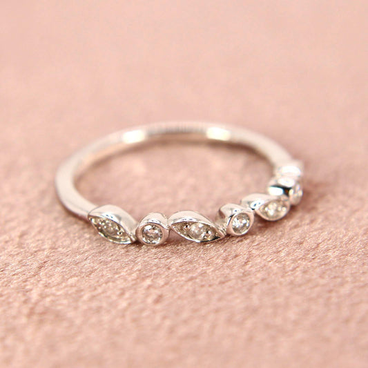 10kt White Gold Diamond Stacker Ring 0.06 cttw Delicate Band Size 4.5