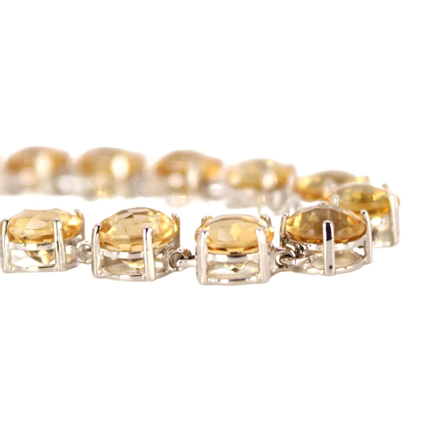10kt White Gold Cushion Cut Citrine 6mm Tennis Bracelet 7"