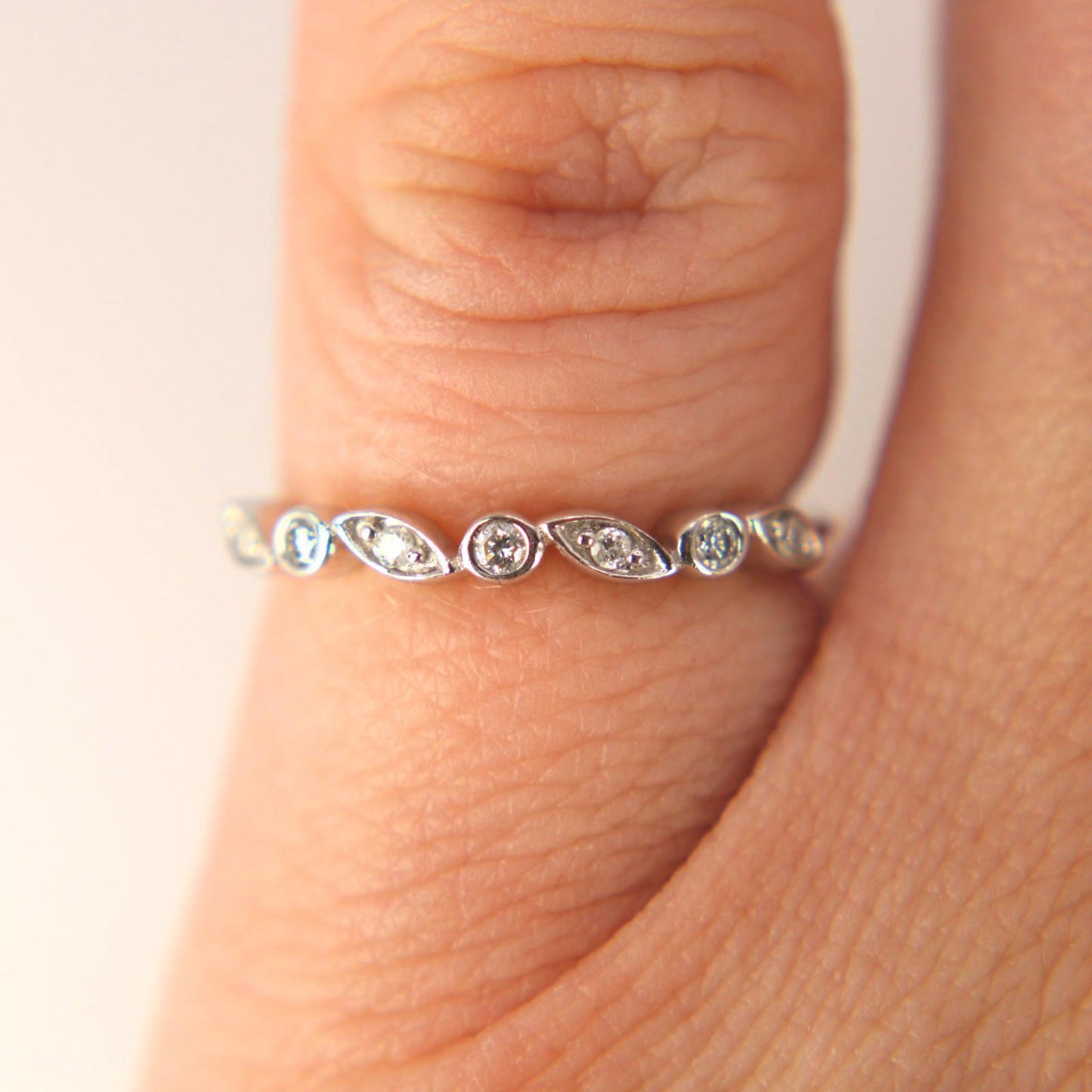 10kt White Gold Diamond Stacker Ring 0.06 cttw Delicate Band Size 4.5
