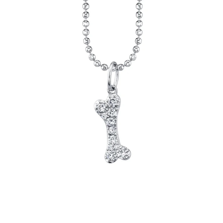 *SOLD* Sydney Evan 14kt White Gold Diamond Pave Set Dog Bone Medium Charm Pendant