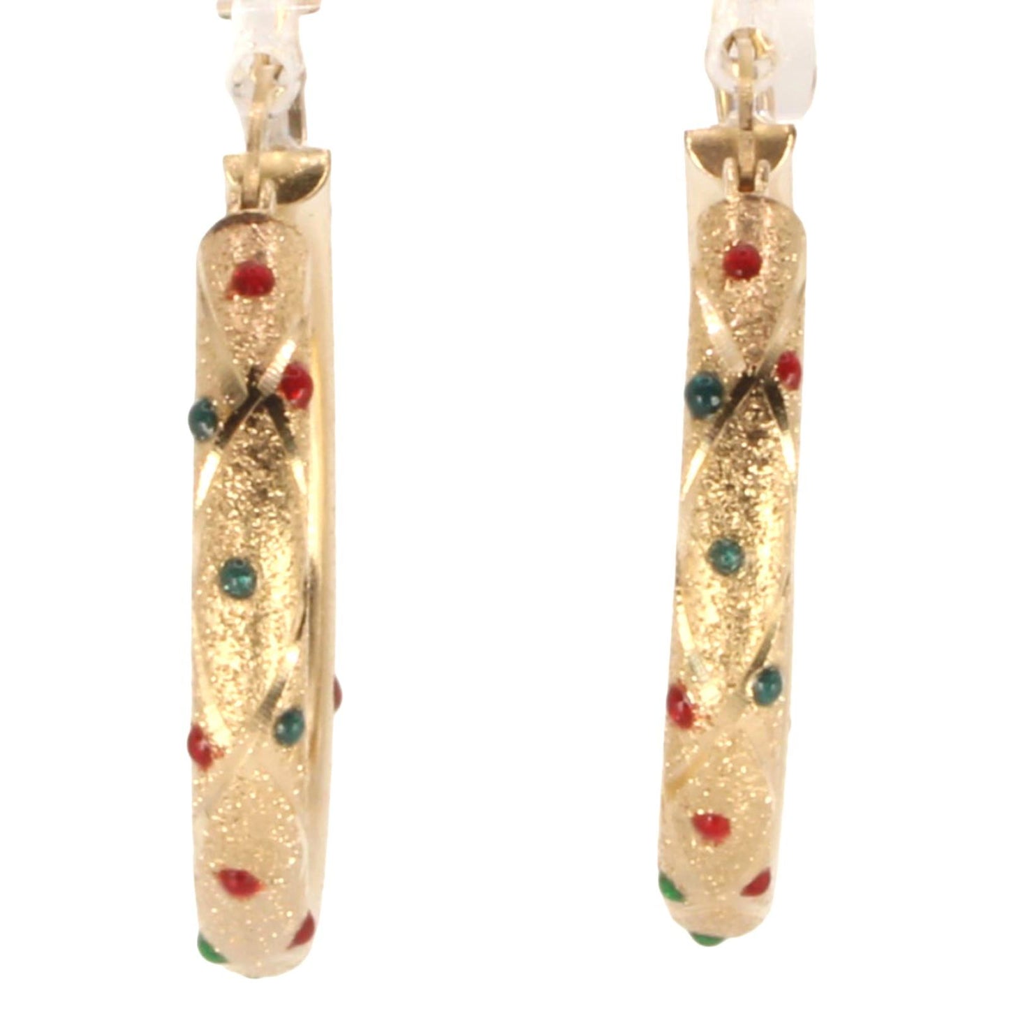 Vintage 14kt Yellow Gold Etched Enamel Dot Hoop Earrings 1.3"