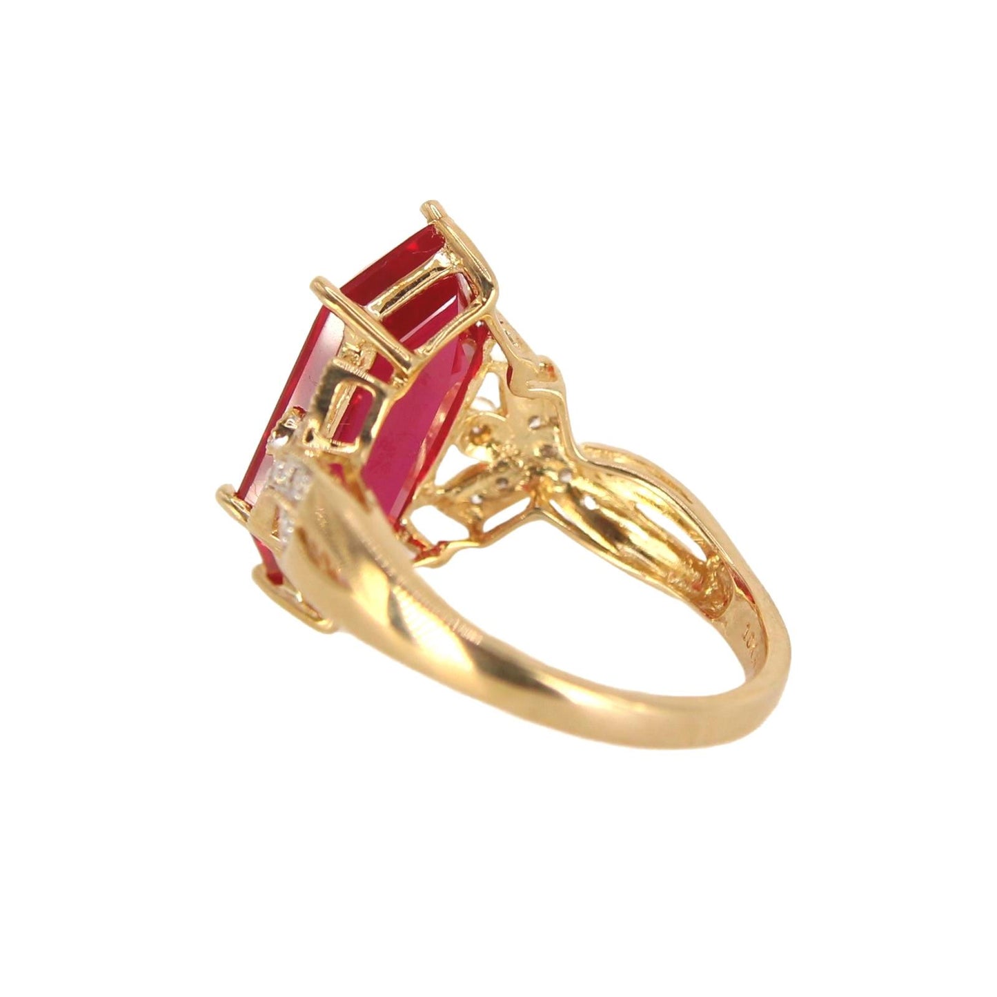 Alwand Vahan 10kt Yellow Gold Synthetic Ruby Diamond Statement Ring Size 7.25