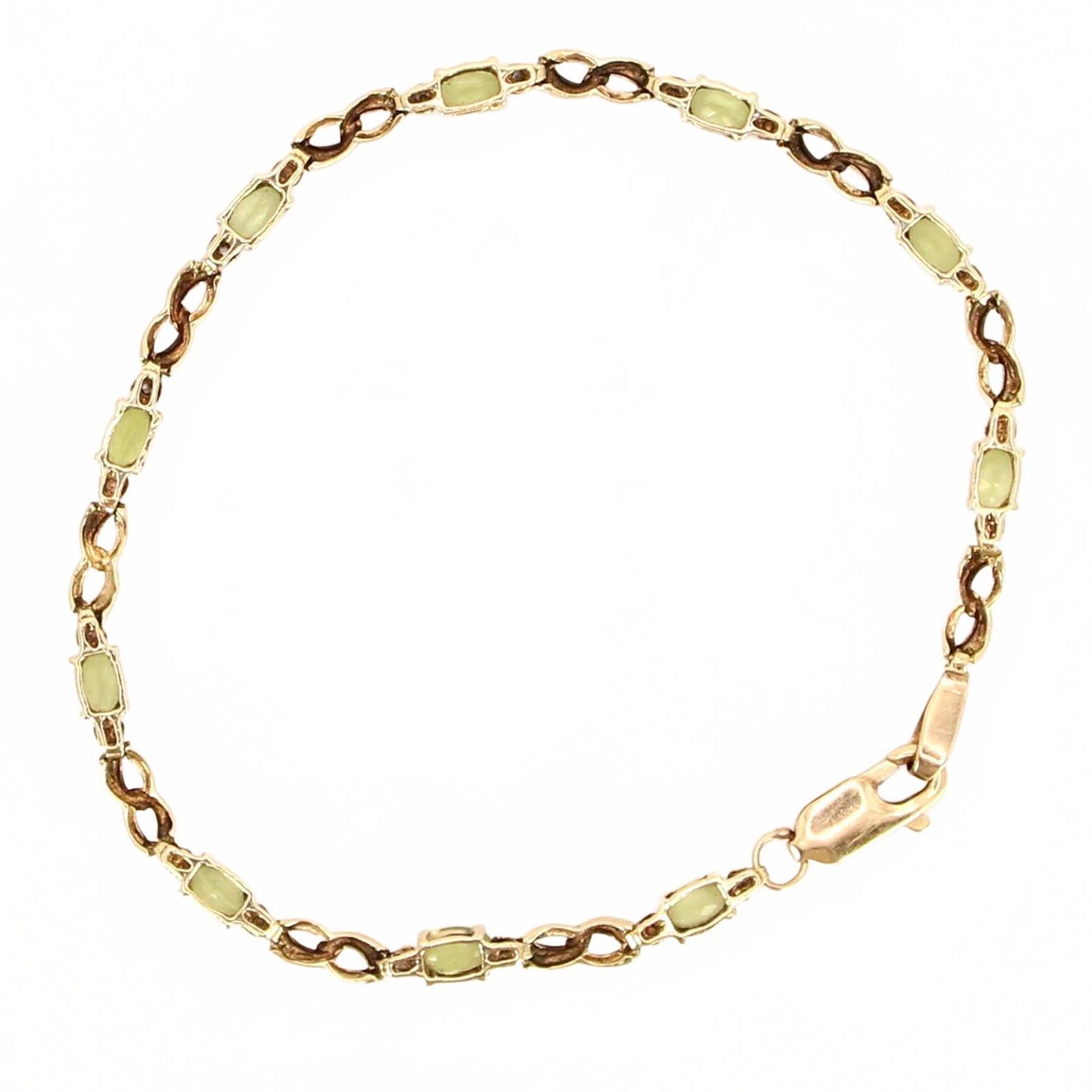 Vintage 14kt Yellow White Gold Oval Peridot Infinity Link Bracelet 7.25"