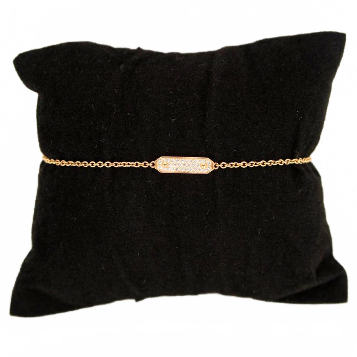 Tiffany & Company 18kt Rose Gold Diamond Pave Bar Tag Chain Bracelet 7"