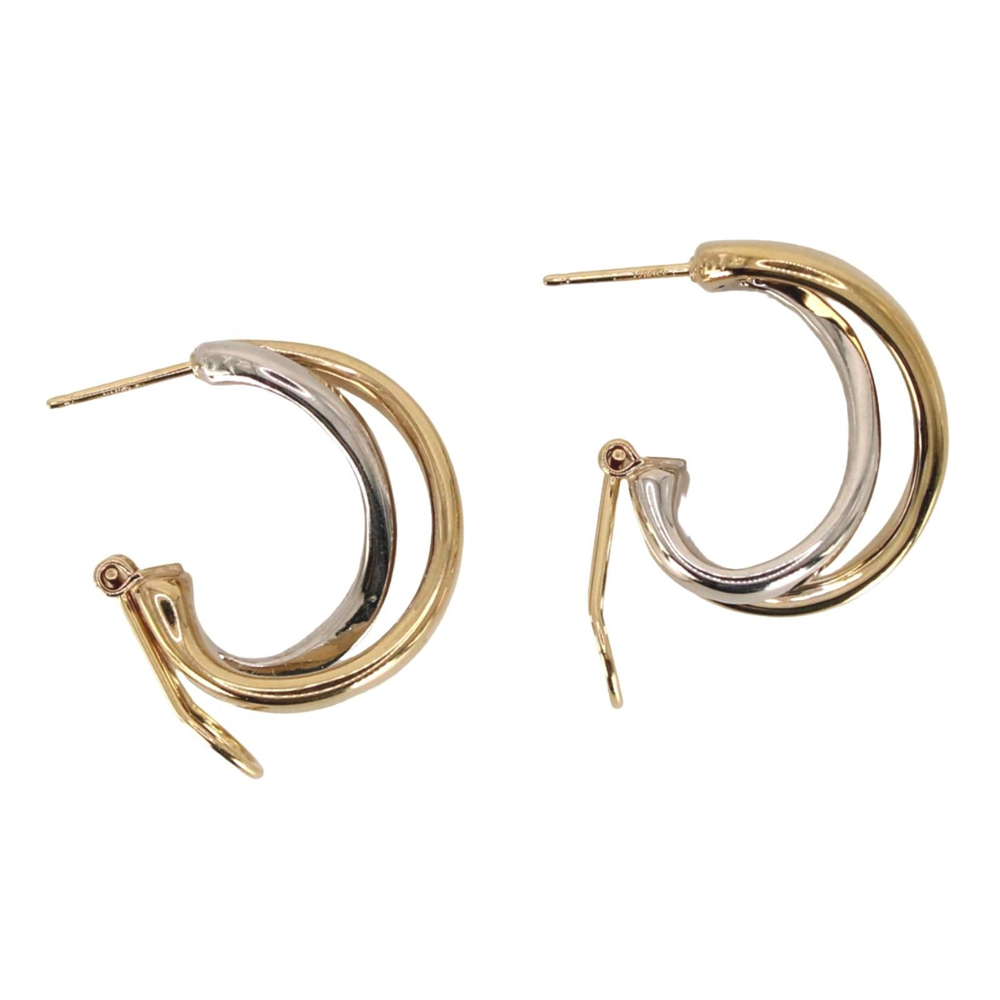 14kt Two Tone Yellow White Gold Crossover X French Clip Hoop Earrings 21mm