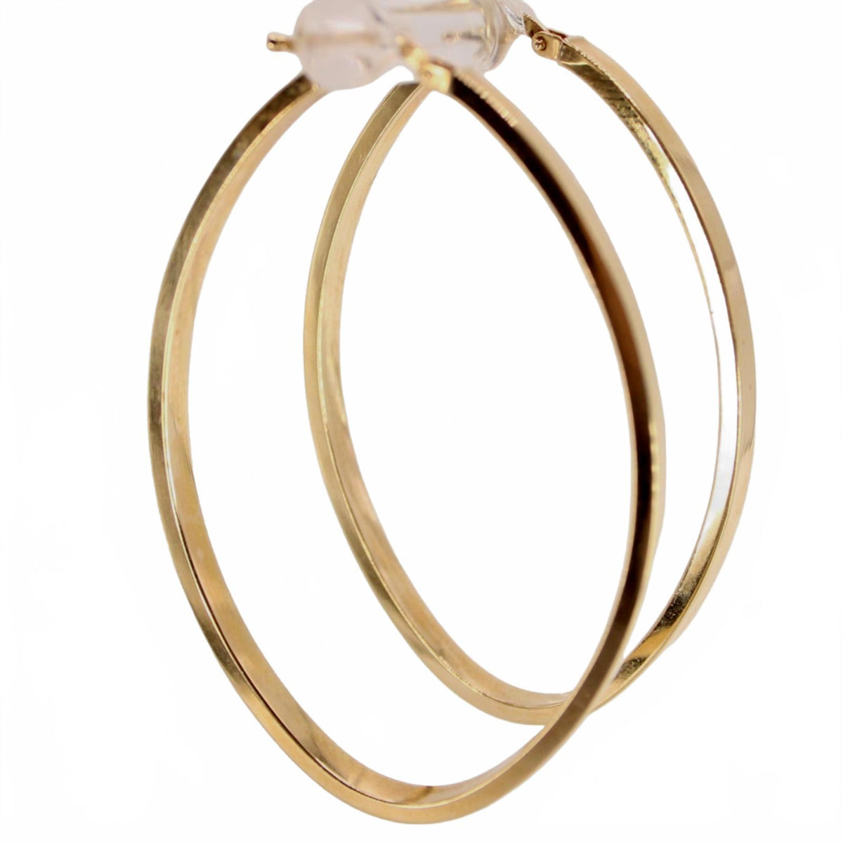 14k Yellow Gold Square Edge Flat Tube Oval Hoop Earrings 2"