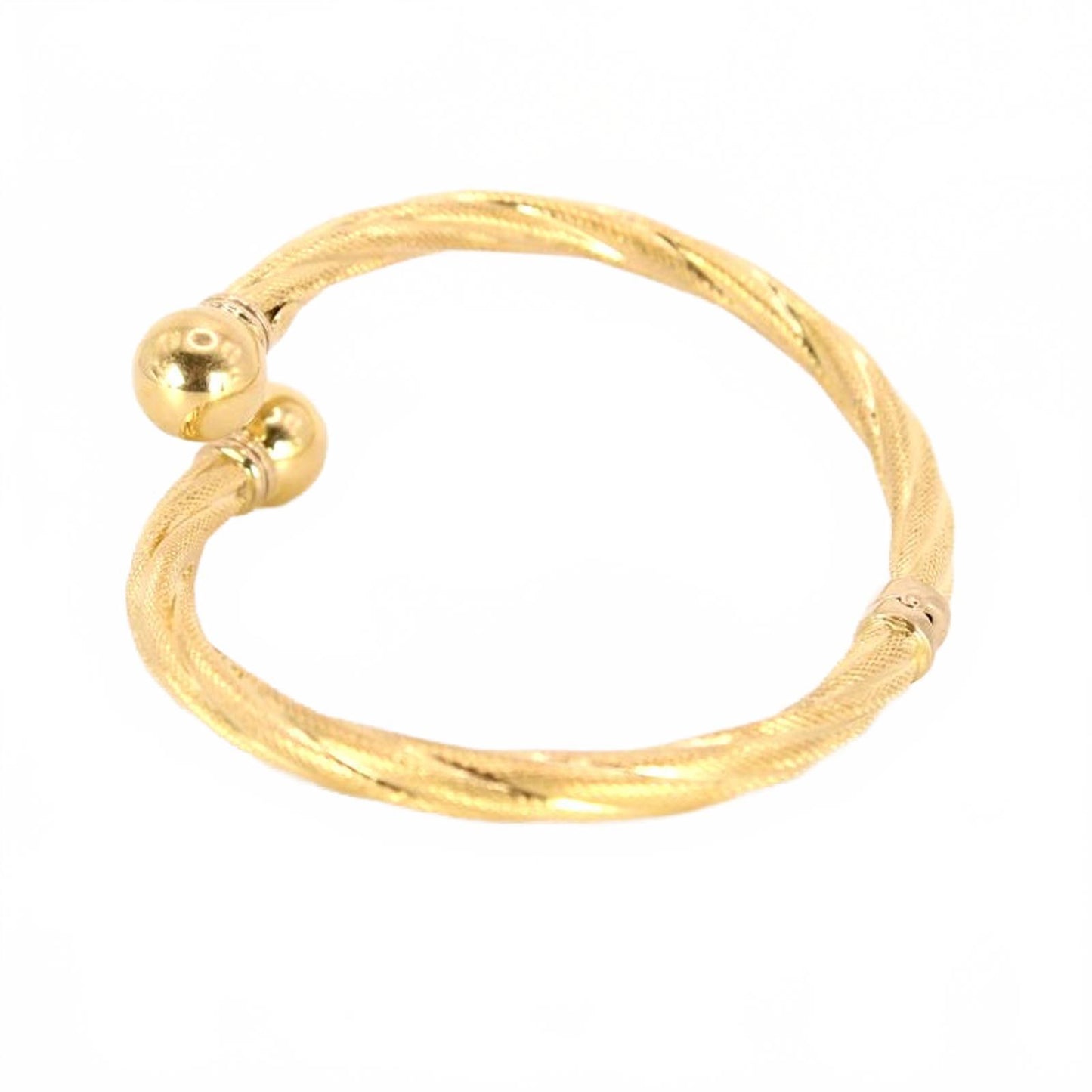 Vintage 18k Yellow Gold Italian Twisted Ball End Cuff Bracelet