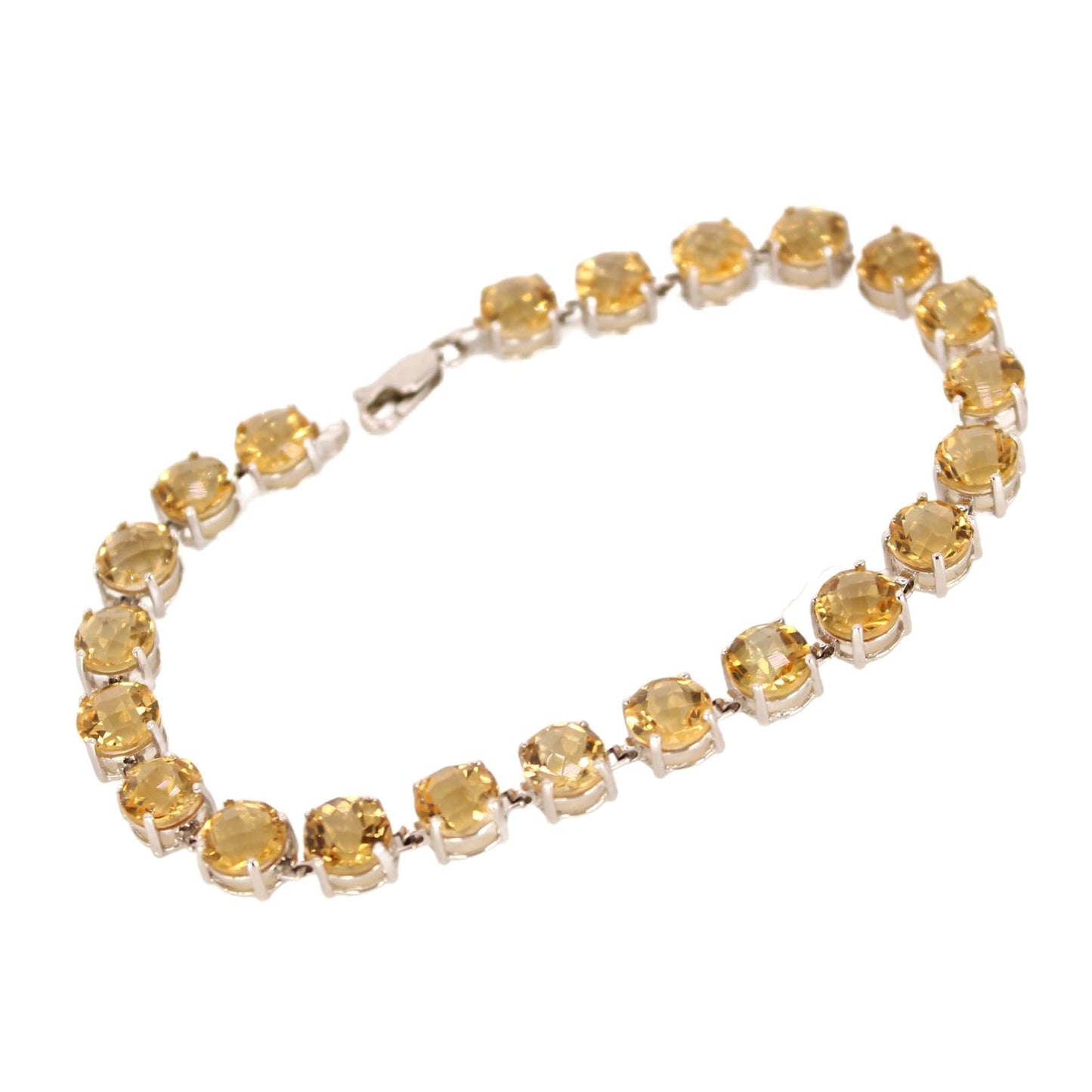 10kt White Gold Cushion Cut Citrine 6mm Tennis Bracelet 7"
