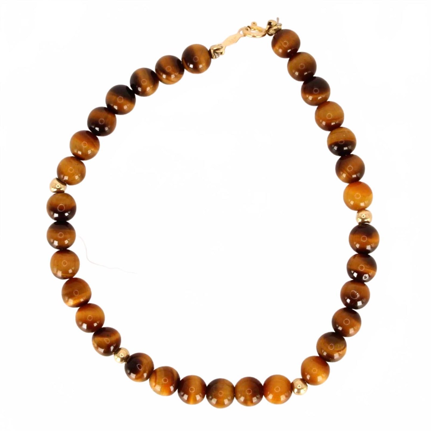 Vintage 14kt Yellow Gold Tiger's Eye Round Bead Bracelet 6.75"